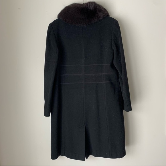 VINTAGE Marvin Richards 100% Lambswool Long Black Jacket Women's 12 Fur Collar - Picture 4 of 7